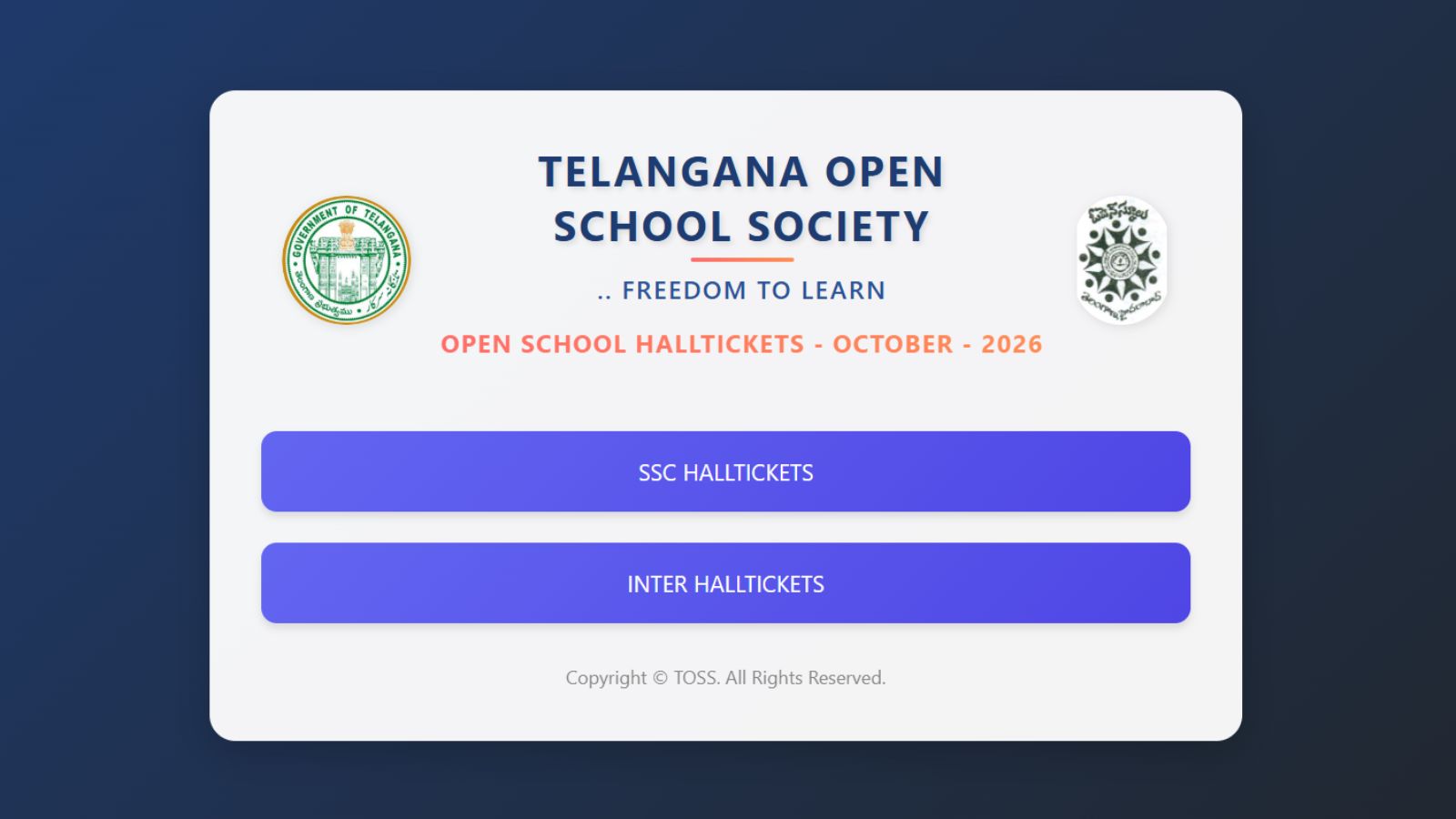TOSS SSC, Intermediate examinations 2026: Hall tickets released on telanganaopenschool.org; exams from Oct 11