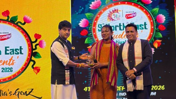 Lily Sawian with Union Minister Jyotiraditya Scindia and Sunil Deodhar, founder My Home India at the NESt Fest 2026