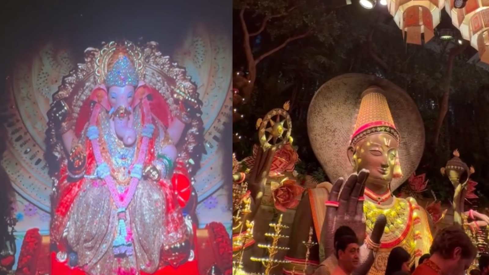 The Ganpati idol (Antilia Cha Raja) was placed at the centre of the ceremonial area against an ornate golden backdrop