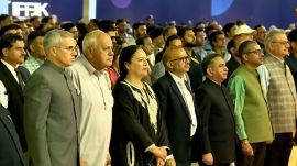 The rendition of all six stanzas of Vande Mataram has triggered a political spat between the NC and Congress. (Credits: X/KC Venugopal)