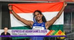 Indian hurdler Vithya Ramraj displays the national flag after winning the bronze medal in the women's 400m hurdles final event at the 20th Asian Games 2026, in Nagoya, Japan, Monday, Sept. 28, 2026. (PTI Photo)