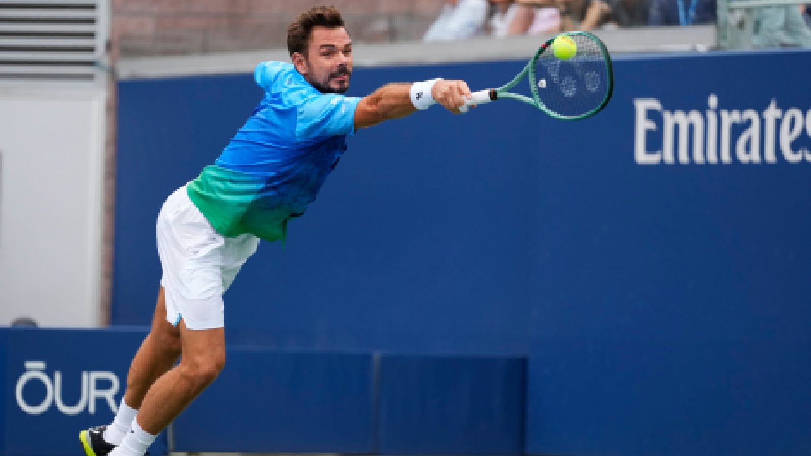 Stan Wawrinka, of Switzerland, returns the ball to Matteo Berrettini, of Italy, during the first round of the U.S. Open tennis championships Monday, Aug. 31, 2026, in New York.