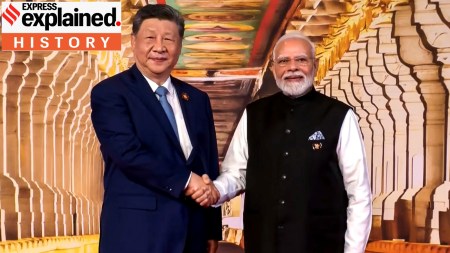 Prime Minister Narendra Modi receives Chinese President Xi Jinping before the 18th BRICS Summit, at Bharat Mandapam, in New Delhi. (@NarendraModi/YT via PTI Photo)