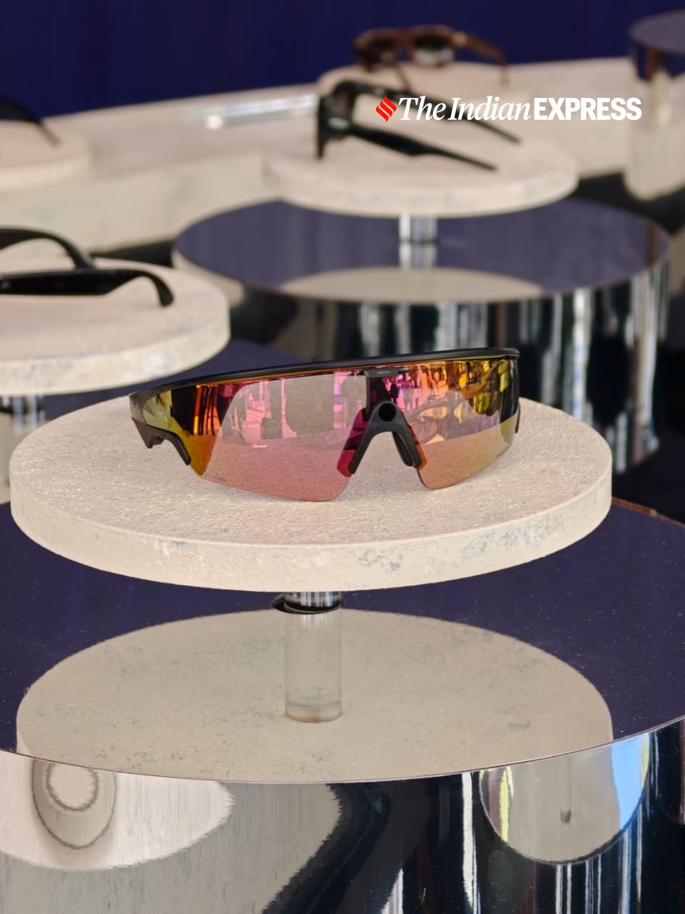 New Meta glasses are displayed in different frame and lens combinations at the event.