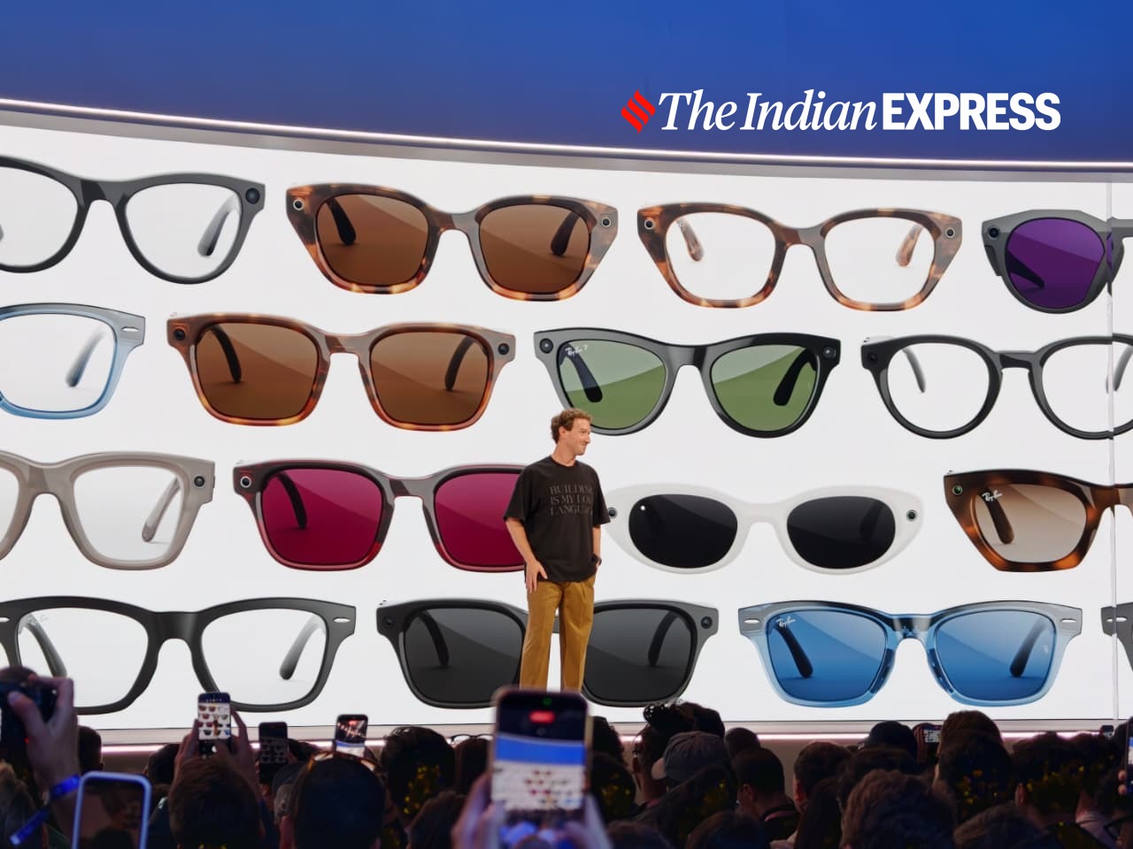 Meta CEO Mark Zuckerberg showcased the expanded AI glasses lineup during his keynote at Meta Connect 2026. (Image: Bijin Jose/The Indian Express)