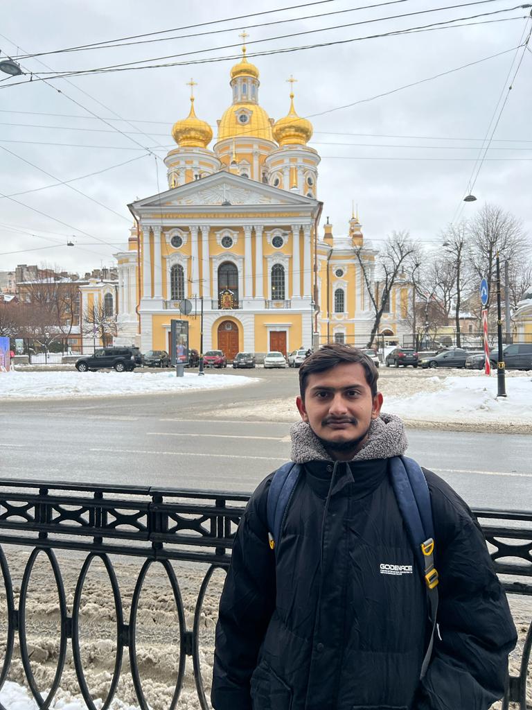 Sahil in St Petersburg. In the months after he arrived in Russia, Sahil would send Hasina photographs — snow, cathedrals, selfies