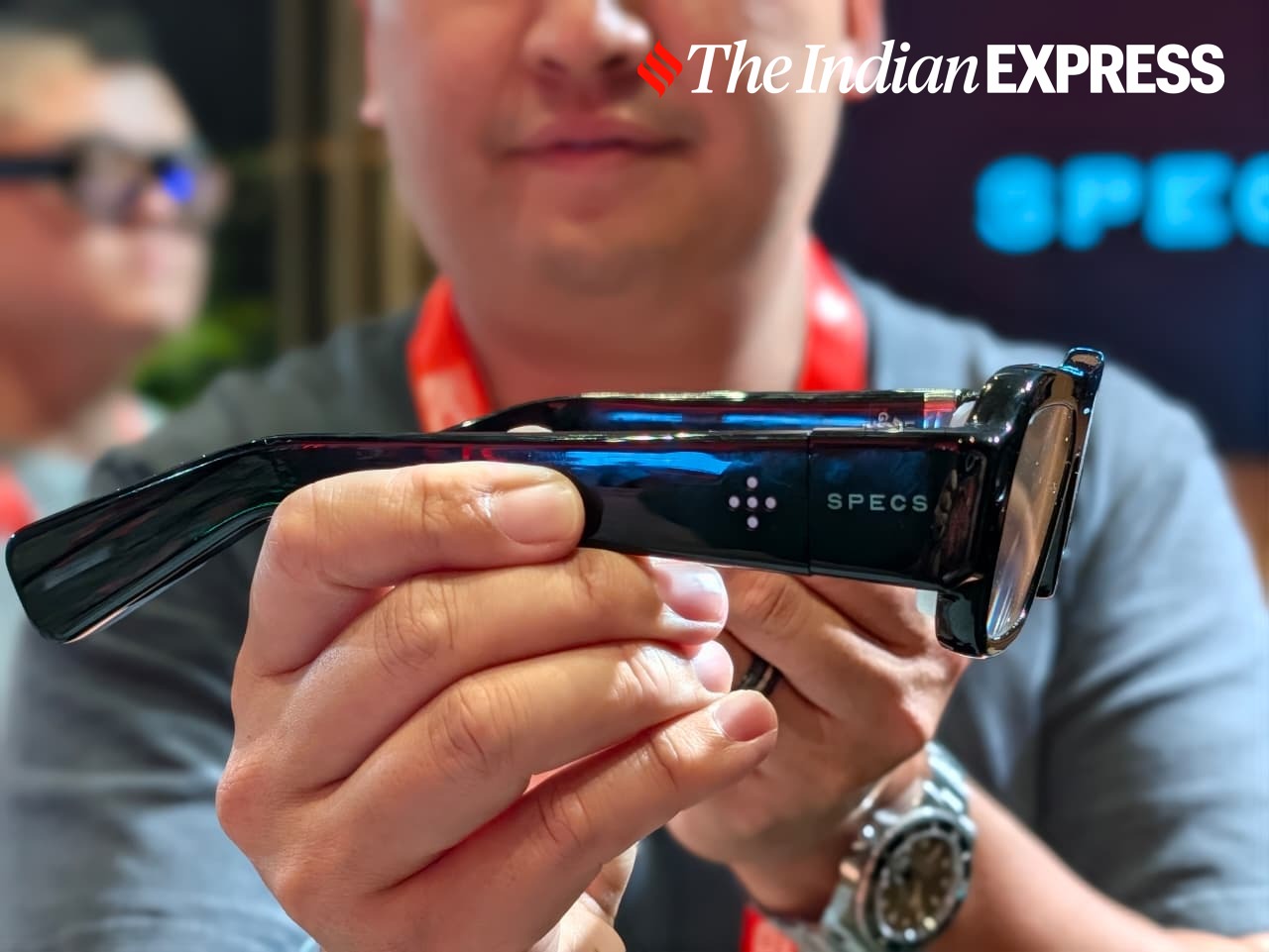 A closer look at the thick temples of Snap Specs, which pack the glasses’ computing hardware.