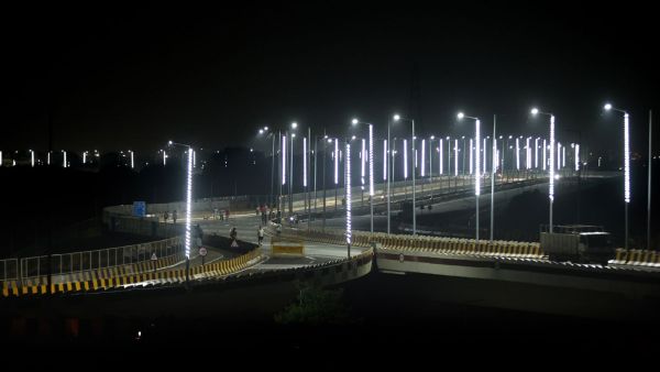 Barapullah Phase-3, elevated corridor, Illuminated after the inauguration, in New Delhi (Express Photo by Praveen Khanna)