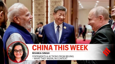 Prime Minister Narendra Modi with Russian President Vladimir Putin and Chinese President Xi Jinping on the sidelines of the 18th BRICS Summit, in New Delhi. (@narendramodi/X via PTI Photo)