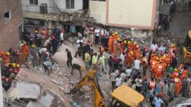Rescue by the SDRF, ITBP and other agencies after a multiple storey building collapsed at Satya Niketan, New Delhi, on Sunday, September 06, 2026.