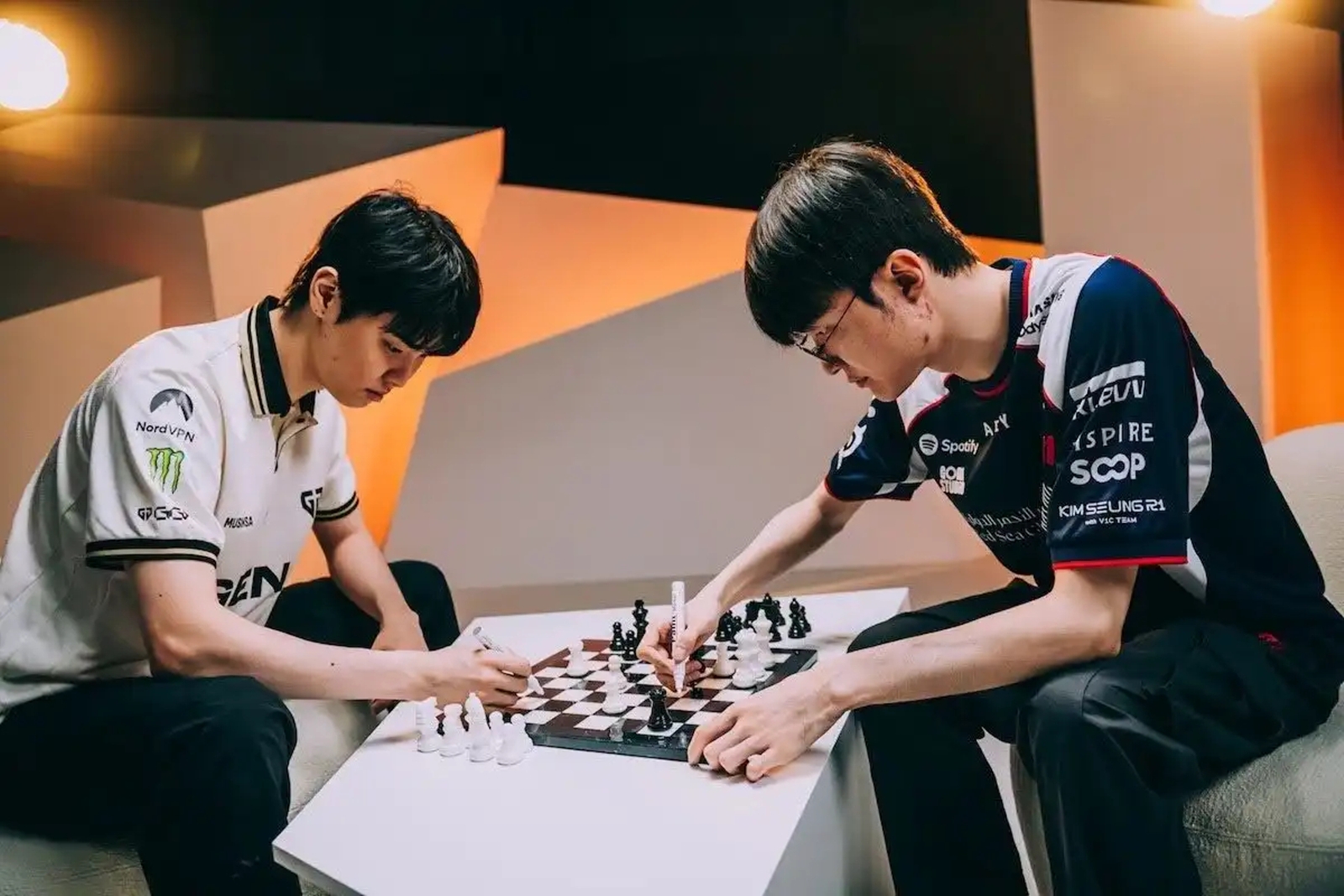 South Korean League of Legends icons Faker and Chovy faced off in a symbolic chess match during the Esports World Cup in Paris. The signed chessboard was later auctioned as a prized collectable, fetching over ,000. (Credit: EWC)
