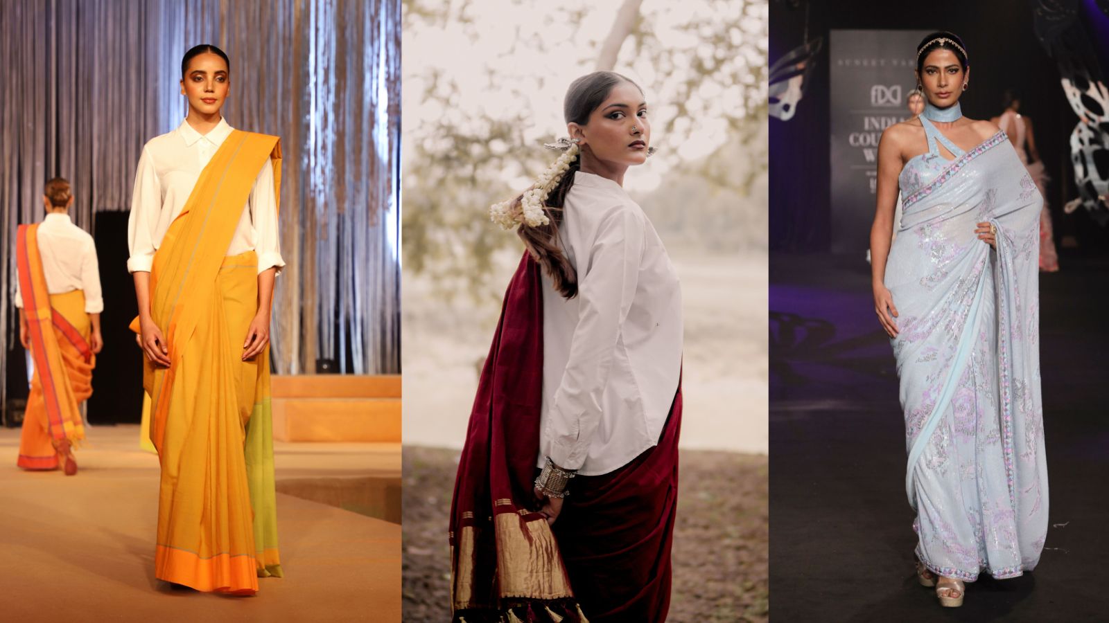 A crisp shirt can give a traditional sari a contemporary, effortless look.
