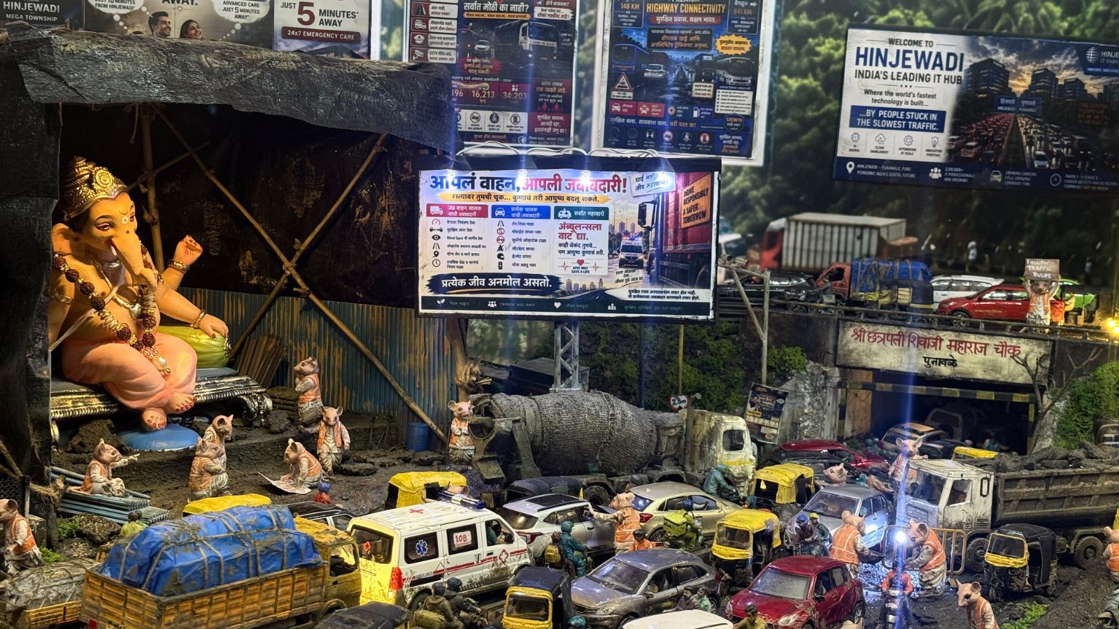 After mother’s death, Pune artist turns Ganeshotsav decoration into road safety message After mother’s death, Pune artist turns Ganeshotsav decoration into road safety message
