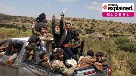 Yemeni civilians celebrate as they follow a convoy carrying freed Houthi prisoners from Mokha to Sanaa, Yemen, Saturday, Sept. 12, 2026. (AP)