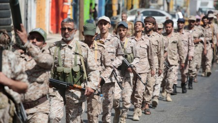 Yemen's Houthi rebels march during a mobilisation campaign in Sanaa, September 10, 2026. (AP Photo)