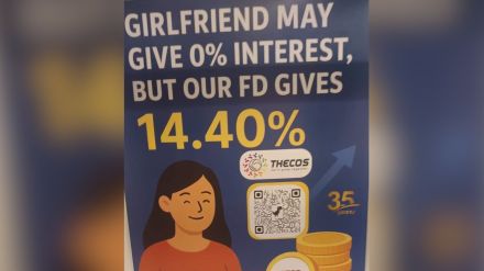 A cooperative society advertisement inside a Chennai Metro train has sparked controversy over its comparison between girlfriends and fixed deposits.