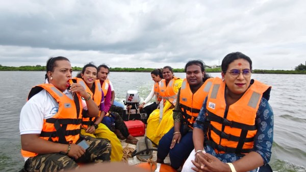 Transgender rescue volunteers aboard a motorboat during a training exercise. (Express)