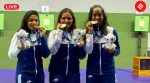 Asian Games 2026 day 2 live: India's rifle shooters, including Elavenil Valarivan (right), have claimed two silver medals in the women's 10m air rifle events in the ongoing Asian Games 2026 in Nagoya. (Photo: Asian Games/NRAI)