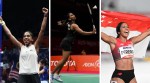 Sivasangari Subramaniam (L), Thinaah Muralitharan and Shanti Pereira have been among the Indian-origin stars at the Asian Games. (Reuters/Badminton Photo/X)