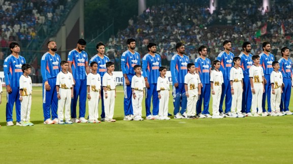 Indian players at national anthem before the first T20I cricket match between India and Afghanistan, in New Delhi. (PTI Photo)
