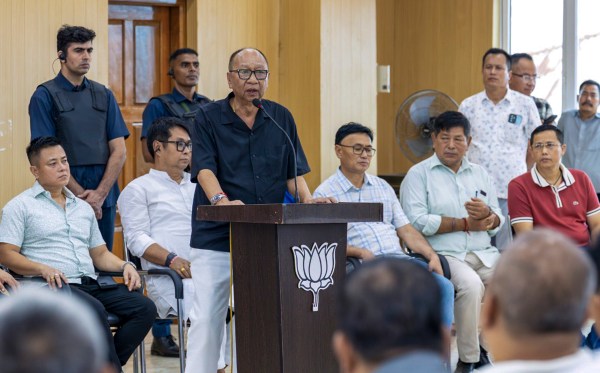 Manipur Chief Minister Yumnam Khemchand Singh at the Manipur BJP office in Imphal. PTI