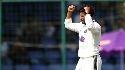 File image of Kuldeep Yadav during the Test cricket series between India and West Indies at the Arun Jaitley Stadium in New Delhi in 2025. (EXPRESS PHOTO BY PRAVEEN KHANNA)