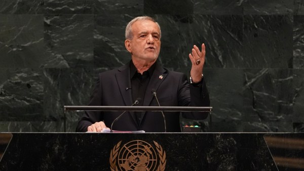 Iran President Masoud Pezeshkian at the UNGA on September. (AP)