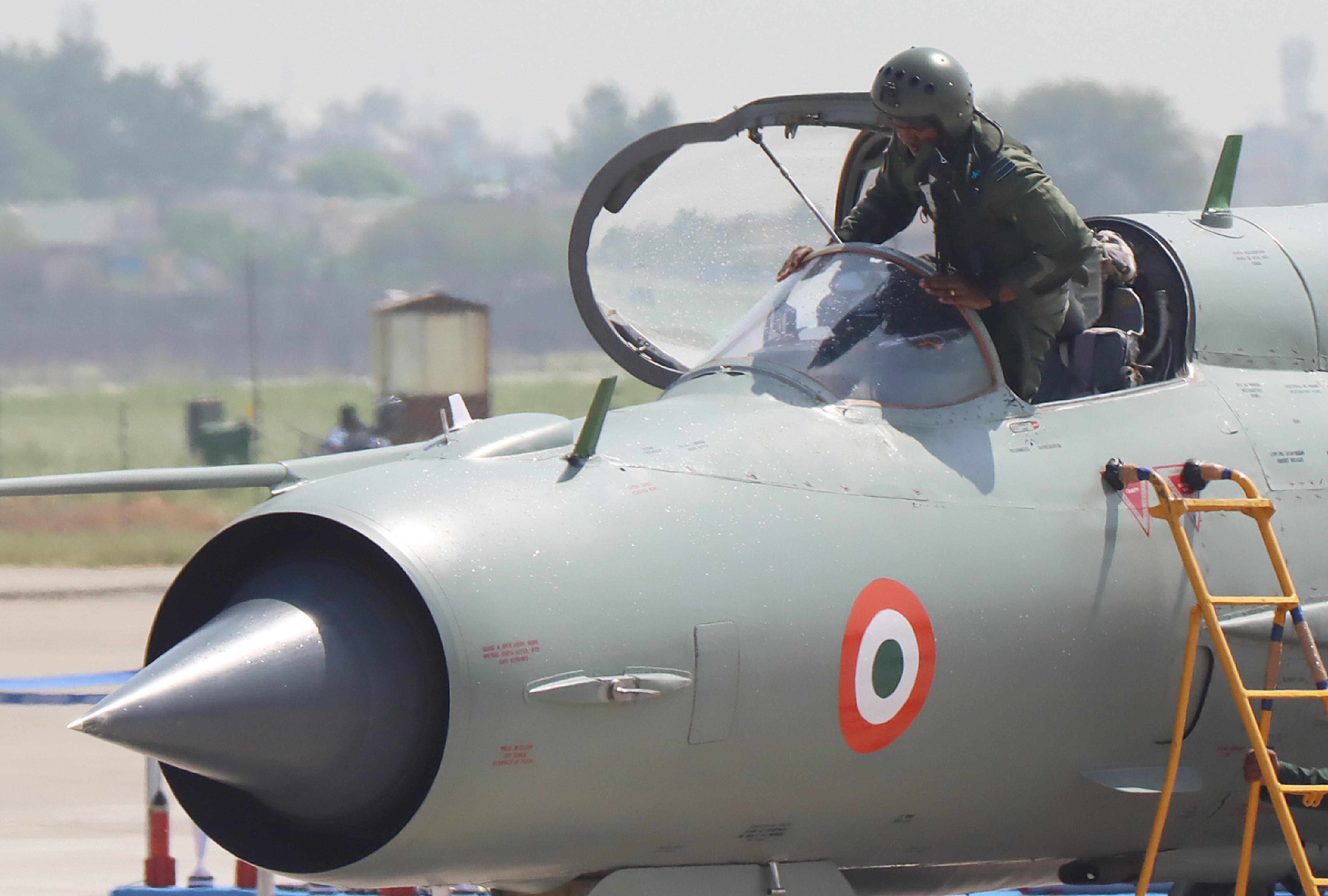A pilot coming out from Mig 21 during the Culmination ceremony of MIG 21 at Airforce Station Chandigarh in 2025 (Express Photo by Kamleshwar Singh)