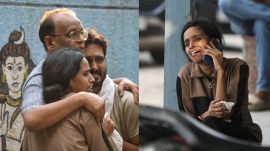 Relatives outside the mortuary in Noida Sector 94, waiting to identify the bodies of those killed in a bus fire, Thursday. Nine people were killed in the blaze. (Express Photo by Abhinav Saha)