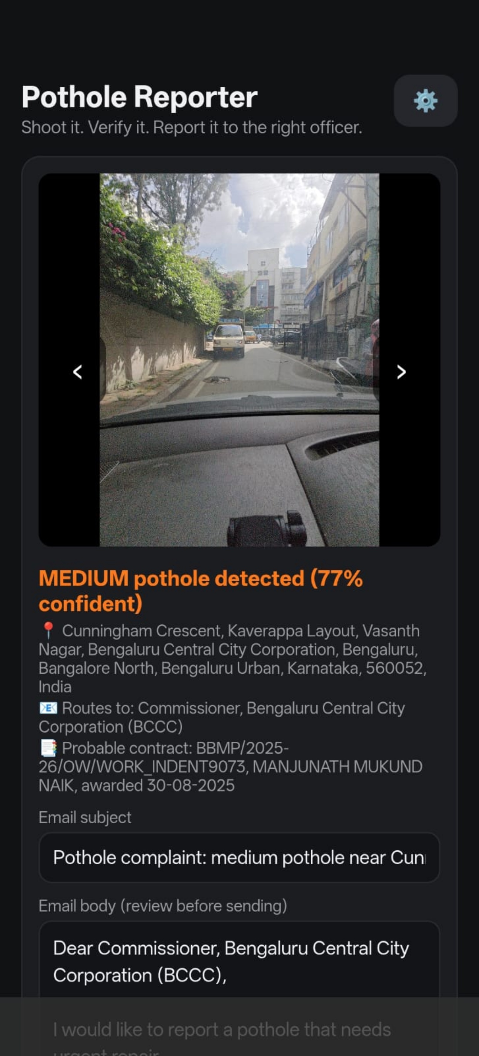 Pothole complaint app.