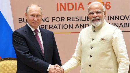 Russian President Vladimir Putin and Prime Minister Narendra Modi during their bilateral meet. (ANI Photo/ Image enhanced using AI)