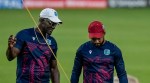 West Indies' captain Shai Hope, right, and coach Daren Sammy during a practice session ahead of the first ODI cricket match of a series between India and West Indies, in Thiruvananthapuram, Keralam, Saturday, Sept. 26, 2026. (PTI Photo/R Senthilkumar) (PTI09_26_2026_000423B)