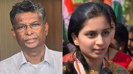 Karnataka Public Works Department Minister Satish Jarkiholi, and (right) his daughter Priyanka Jarkiholi, who is also the MP of Chikkodi Lok Sabha Constituency.