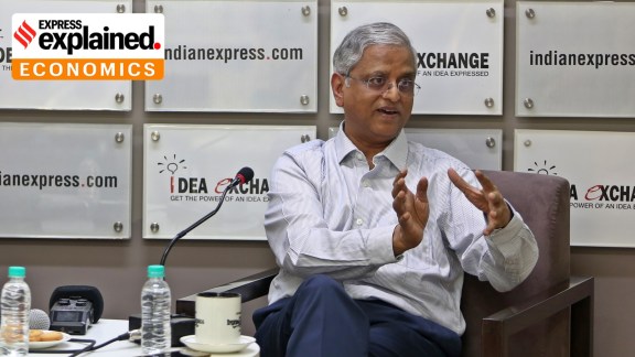 Former Finance Secretary Subhash Chandra Garg during the Idea Exchange programme at The Indian Express office in Noida. (Express Photo by Gajendra Yadav)