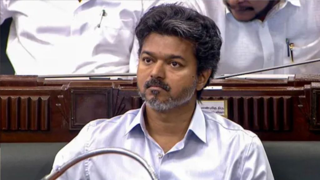 Tamil Nadu Chief Minister C Joseph Vijay addresses the state assembly in Chennai, where he is set to move a resolution on Thursday urging the Centre to recognise Tamil as the principal language of the Madras High Court