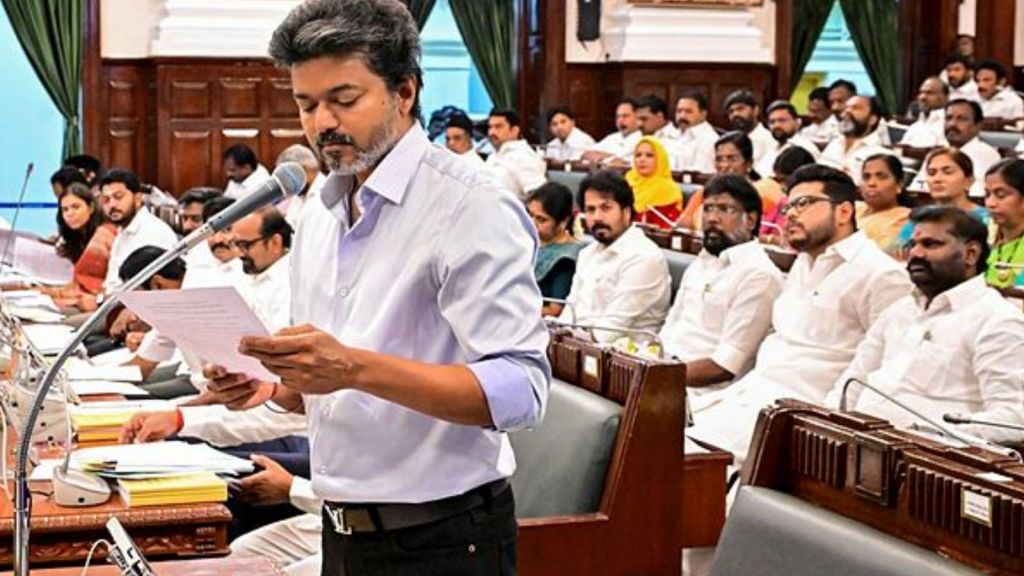Tamil Nadu Chief Minister Joseph Vijay speaks during the state Legislative Assembly session, in Chennai, Thursday, Sept. 3, 2026. (PTI Photo)