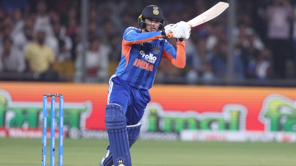 Abhishek Sharma of India plays a shot during the 3rd T20I match between India and West Indies at the Holkar Stadium, Indore, India on October 11, 2026.