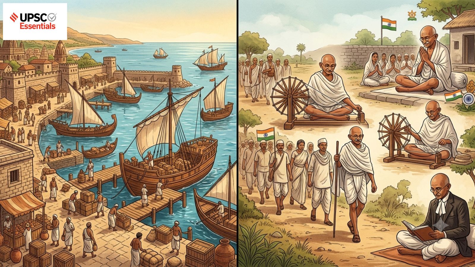 UPSC Mains Answer Practice — GS 1: Poompuhar as a centre of commercial exchange and evolution of Gandhian thought (Week UPSC Mains Answer Practice — GS 1: Poompuhar as a centre of commercial exchange and evolution of Gandhian thought (Week