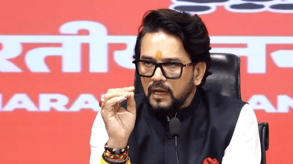 BJP MP Anurag Thakur addresses a press conference in Delhi (PTI Screengrab)