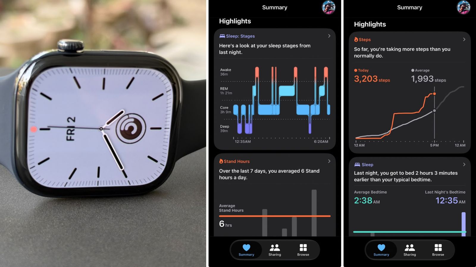 The Health app brings together activity, sleep and other health metrics, offering a clearer view of daily habits and trends.