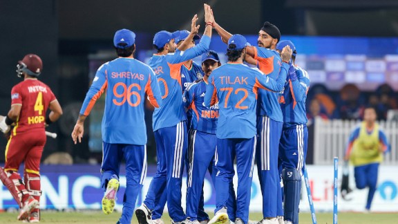 Arshdeep Singh of India celebrates the wicket of Shai Hope of West Indies during the 3rd T20I match between India and West Indies at the Holkar Stadium, Indore, India on October 11, 2026.