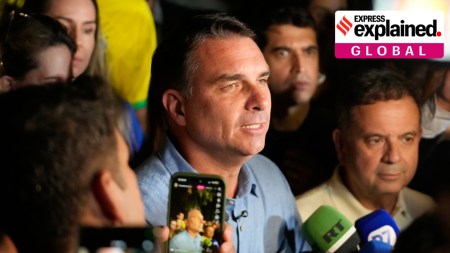 Opposition presidential candidate Flavio Bolsonaro in Brasilia, Brazil, Oct. 4. (AP Photo/Eraldo Peres)