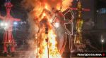 A 30-foot-tall cockroach effigy burnt alongside the traditional effigies of Ravan, Kumbhkaran, and Meghnad during Dussehra celebrations at Pitampura.
