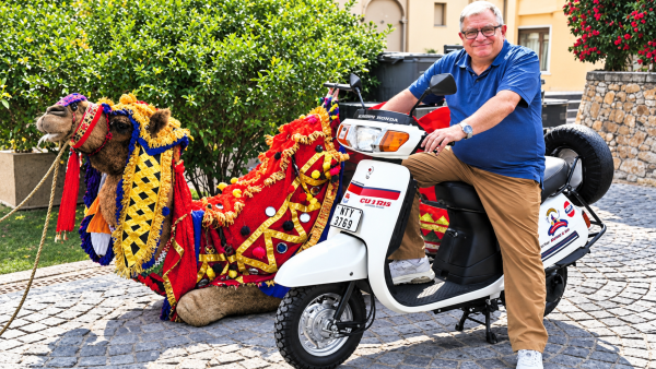 Adil Jal Darukhanawala on a Kinetic Honda.