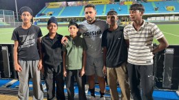 Harmanpreet Singh with some academy trainees. (Special Arrangement)