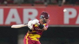 West Indies' captain Shai Hope plays a shot during the second T20I cricket match of a series between India and West Indies, in Ranchi, Jharkhand, Friday, Oct. 9, 2026. (PTI Photo)