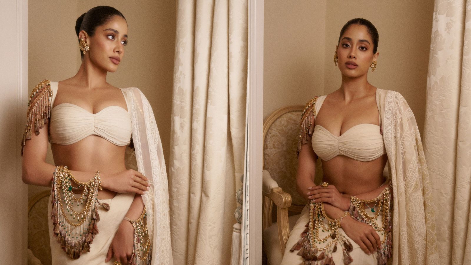 Janhvi Kapoor wore a 460-count Bengal muslin sari by Pankaj S Heritage to the Business of Fashion gala in Paris.