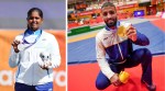 Archer Kumkum Mohor and wrestler Sujeet Kalkal with their medals at Asian Games 2026. (AP)