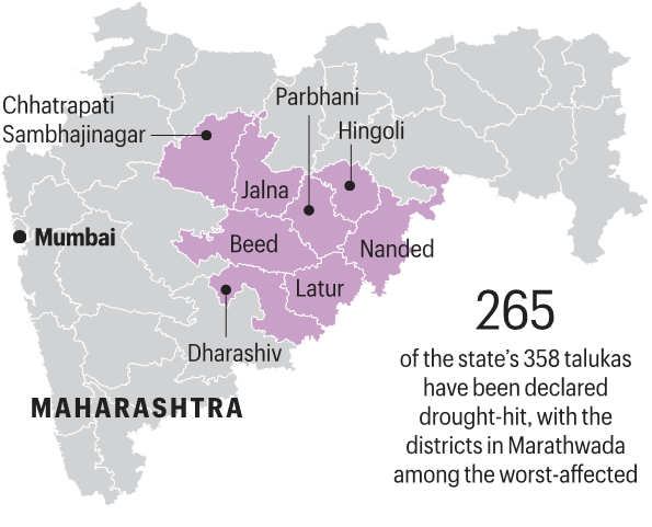 Map showing drought-hit Marathwada districts .