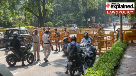 Barricading at Raisina Road a day before the call for a protest by the CJP. Praveen Khanna
